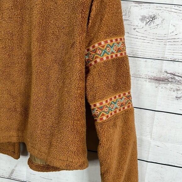 Savanna Jane Jacket Womens Large Brown Embroidered Fuzzy Sherpa Southwestern - Picture 5 of 12